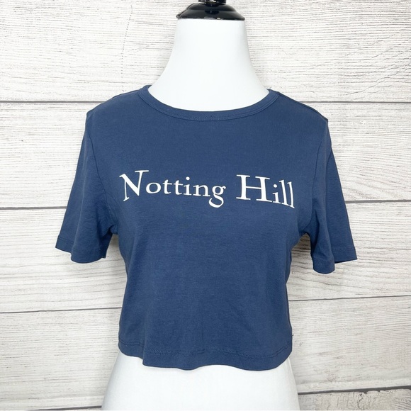 Topshop Navy Blue Notting Hill Crop Top Boxy Cropped Graphic Tee Size 12 Large - Picture 4 of 9